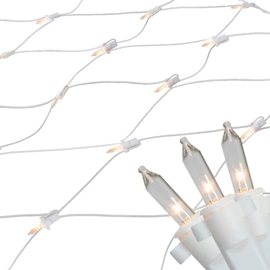 2' x 8' Clear Mini Net Style Column Christmas Lights White Wire